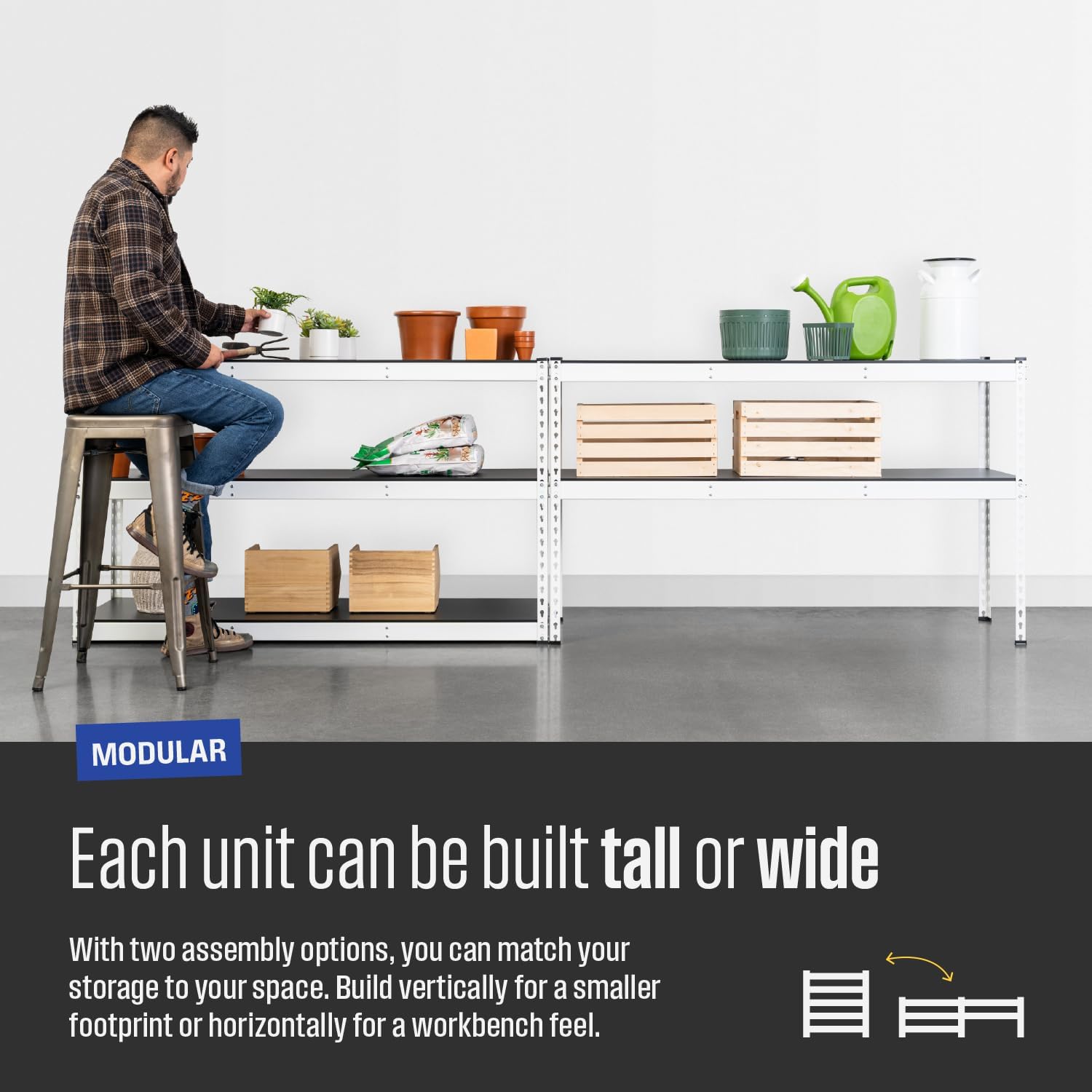 SafeRacks Modular Garage Shelving - 5 Tier Storage Shelves, Tall Metal Rack Shelves for Storage, Heavy Duty Steel Shelf Organizer for Garage, Or Kitchen Pantry (White, 18 x 48 x 72)