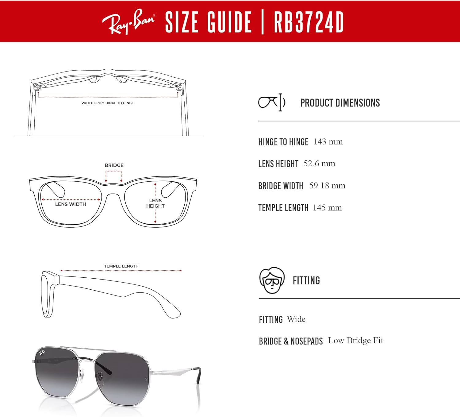 Ray-Ban RB3724D Asian Fit Hexagonal Sunglasses for Men for Women +BUNDLE with ACCESSORY EYEWEAR KIT