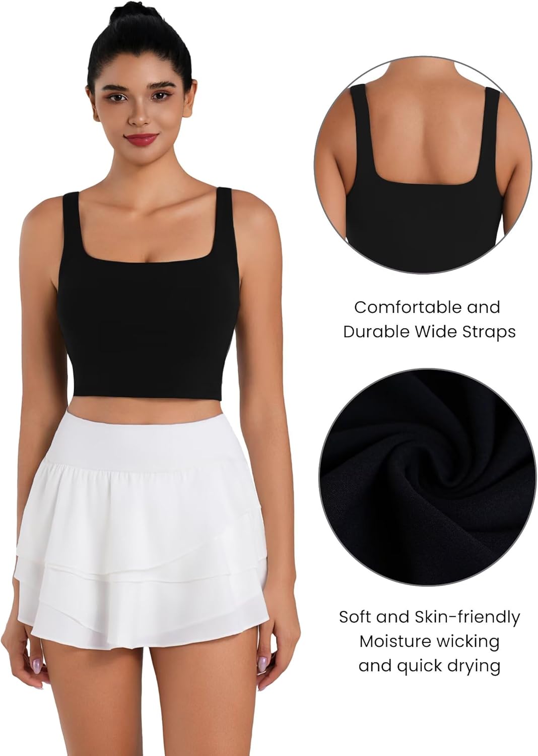 Sunzel Square Neck Longline Sports Bra with Removable Pads Built in Bra Workout Crop Tank Top Wide Strap Short Yoga Camisole - Image 4