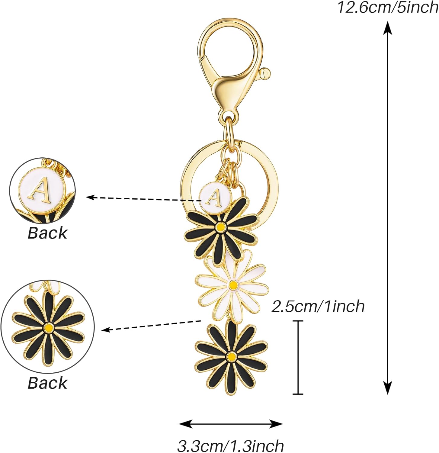 SELOVO Initial Keychain Daisy Flower Key Chain for Women Cute Pink Letter Keyring - Image 6