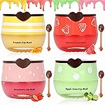 4 PCS Bee Lip Balm Lip Mask Honey Pot, Honey & Strawberry & Watermelon & Apple Lime Lip Sleeping Mask Propolis Moisturizing Lip Balm with Stick, Hydrating Prevention Dry & Cracked