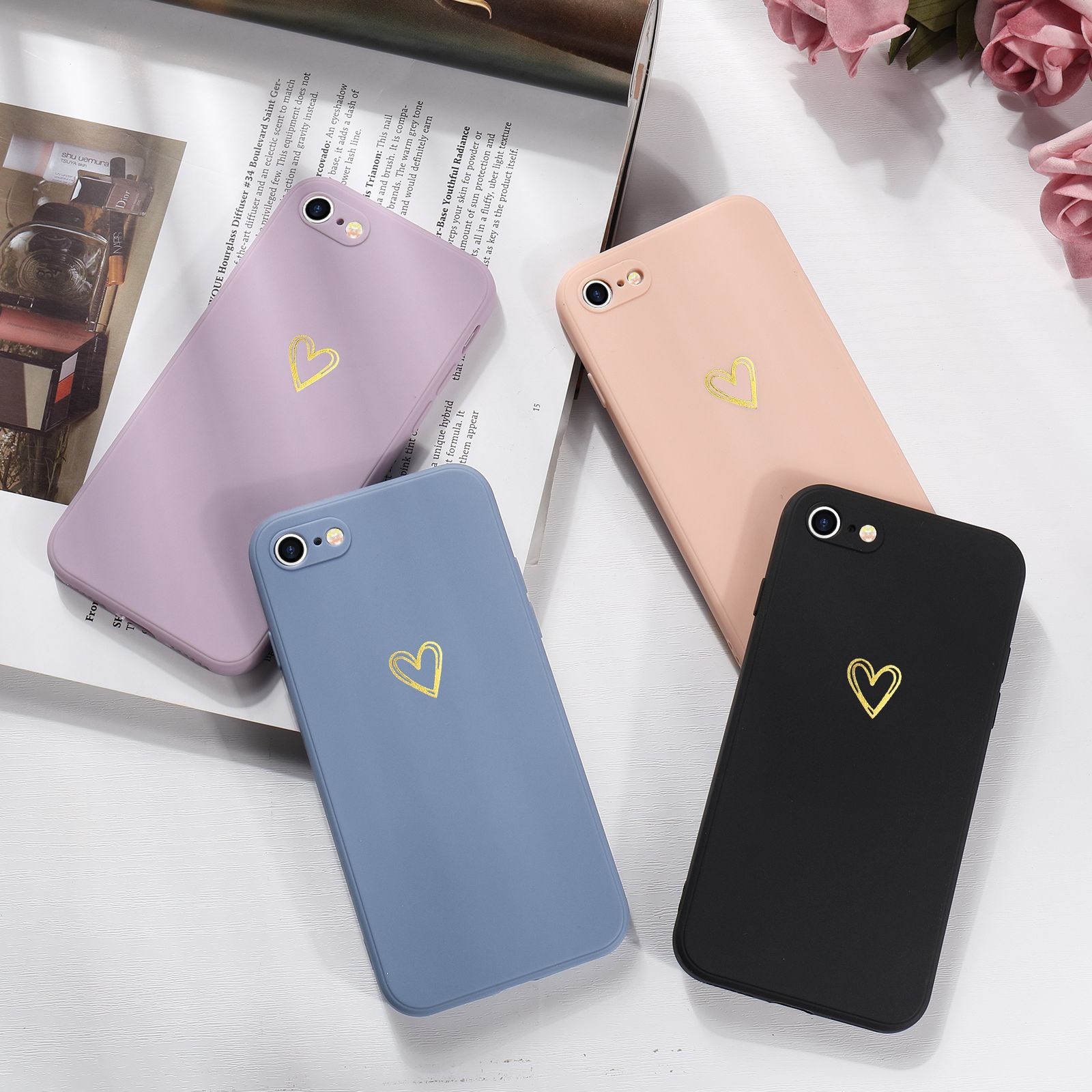 Kueqeay 2 Pezzi Cover per iPhone 7/8 / SE 2020/2022 4,7, Custodia Opaca con Aesthetic Motivo Moda Disegno Morbida Sottile Leggera Silicone Antiurto AntiGraffio TPU Bumper Protettiva Case, Fiore 4