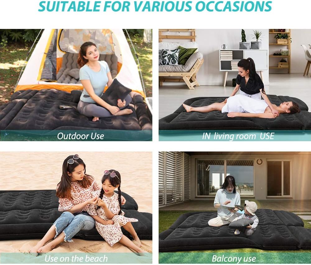 Car Inflatable Mattress with Pump, Portable SUV Air Bed for Camping, Home, Travel, Hiking, Full Size Blow Up Sleeping Pad with 2 Pillows, Extended Back Seat Airbed for Truck, RV, Upgraded (Black) : Sports & Outdoors