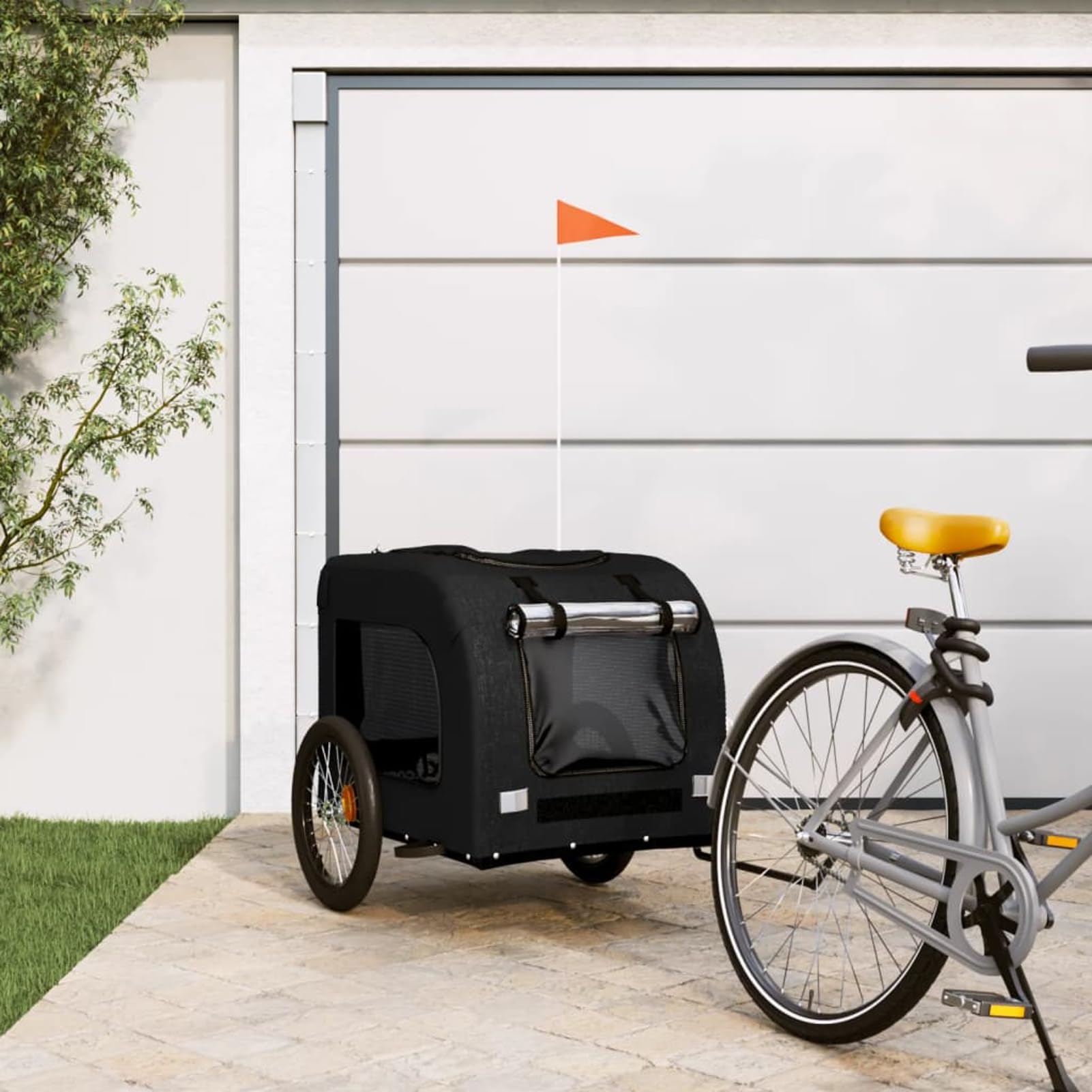 Homgoday Przyczepa rowerowa dla zwierząt czarna Oxford i żelazo, wyposażenie wózka dla psa, wózek rowerowy wózek rowerowy, wózek dla psa, transporter rowerowy model 93842