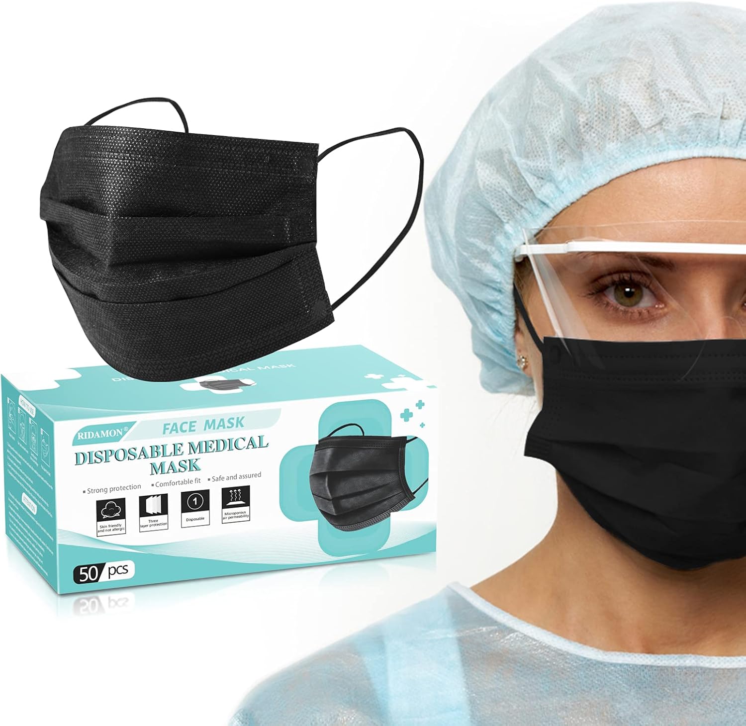 Black disposable face masks medical grade,3 layermasks disposable 50 pack : Industrial & Scientific