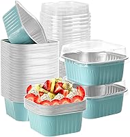 Vista 1 de 50 tazas cuadradas de papel de aluminio para hornear con tapas, moldes desechables de 5 onzas, recipientes para hornear cupcakes, recipientes