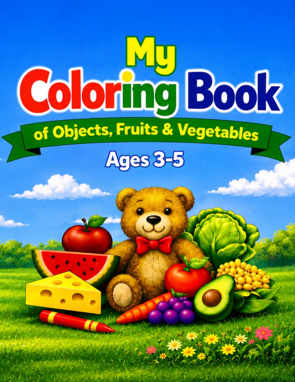 My Coloring Book of Objects, Fruits & Vegetables: 64 Simple Pictures with English Words (For Kids Ages 3–5)