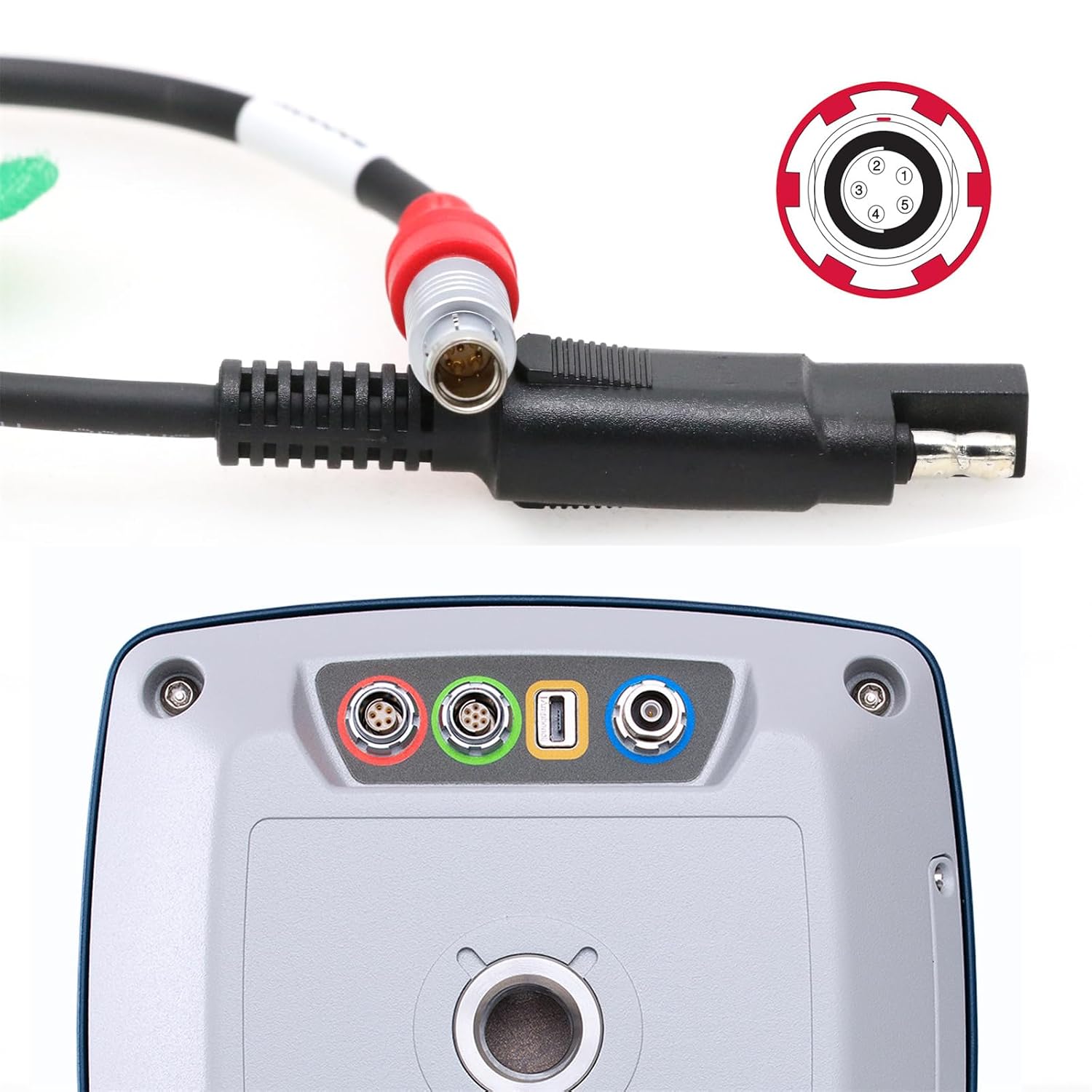 ODU 5 pin Power Cable for Sokkia GRX-3 GRX3 Receiver, Alligator Clips SAE External Battery 12V Charging