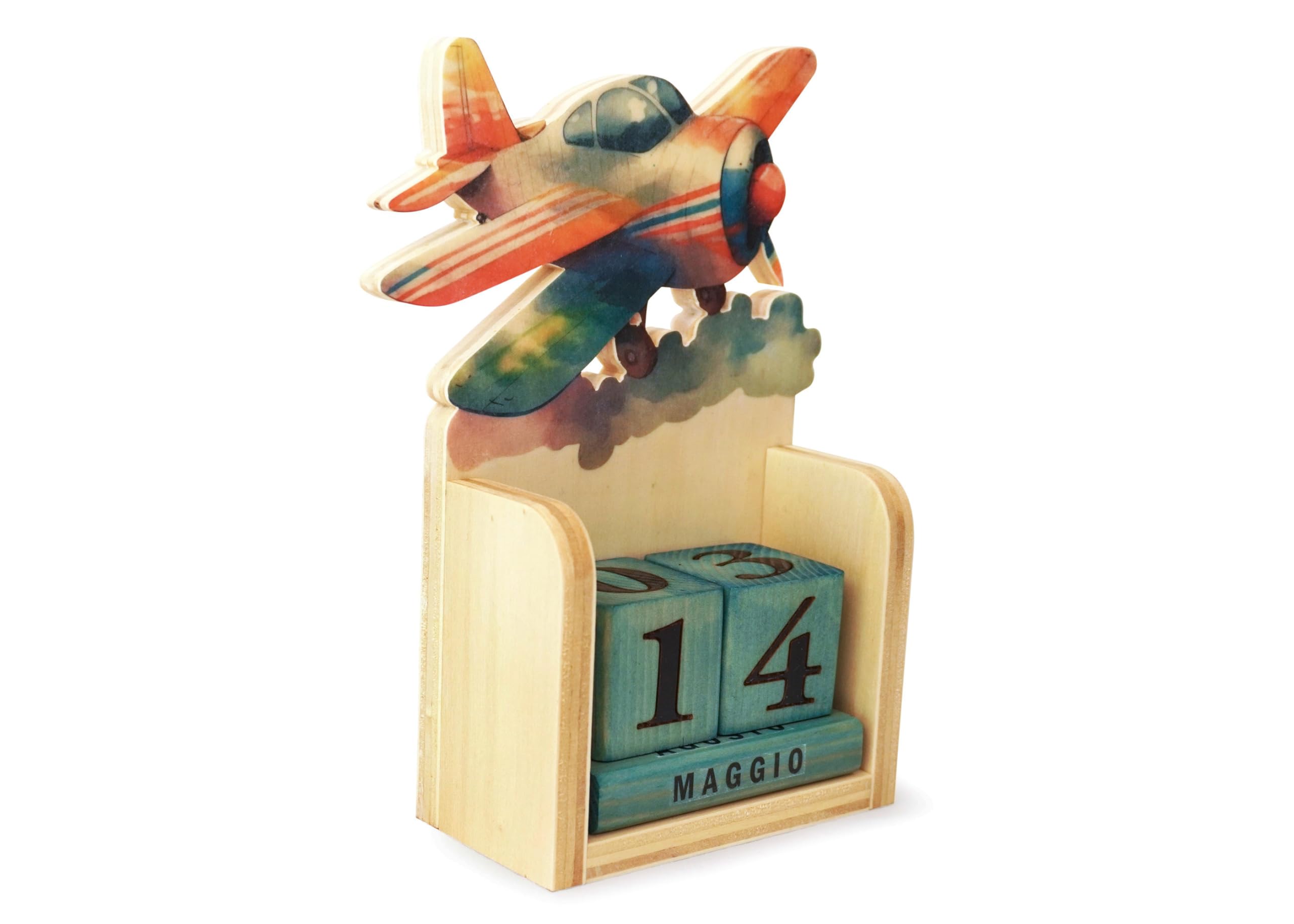 Generico Calendario da Parete in Legno per Bambini con Aeroplano colorato – Calendario Fatto a Mano