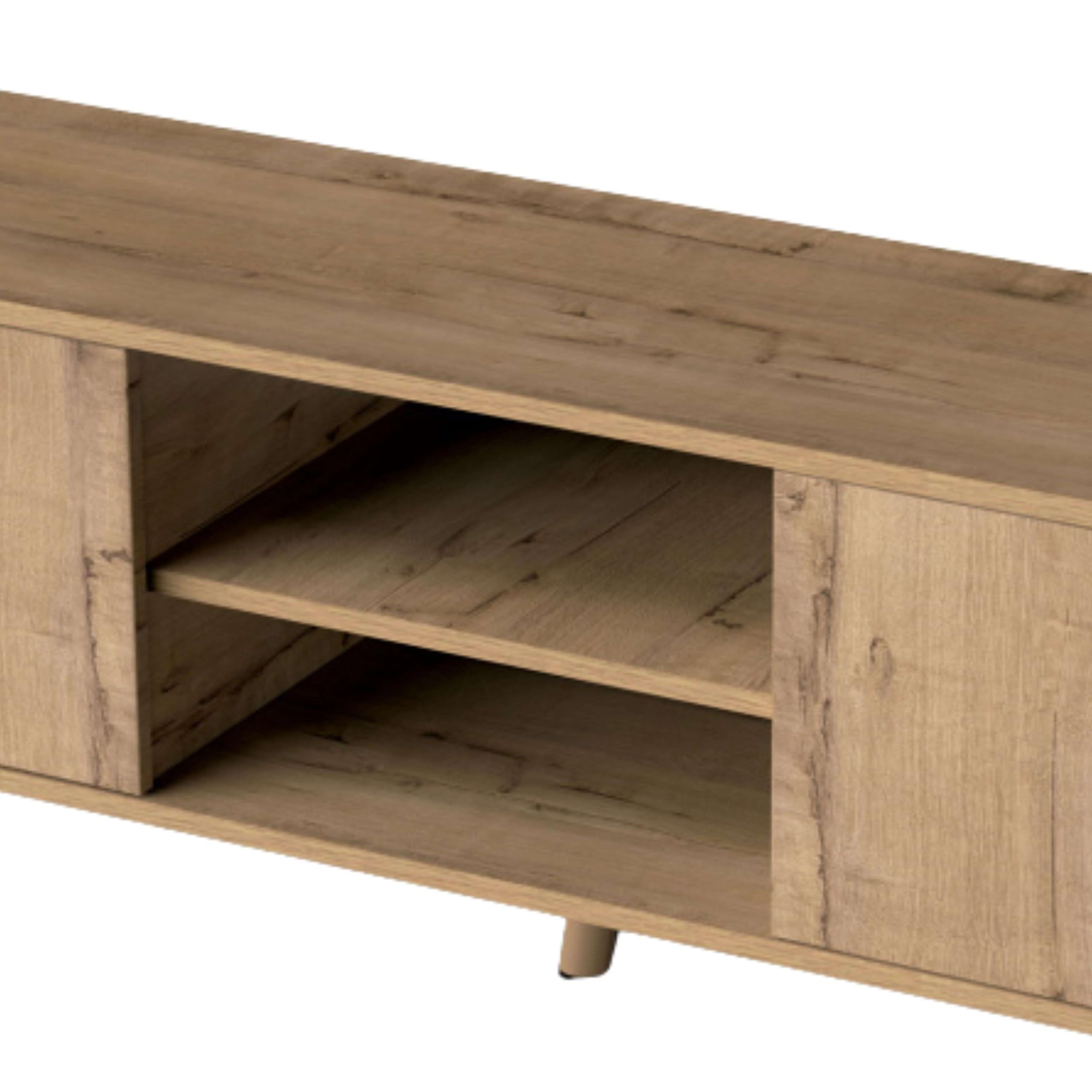 MUEBLES PITARCH | Mueble TV con Patas 2 Puertas y Estante, Mueble de Televisión Industrial, Roble Gold, 55x160x40cm, Módulo de Salón, Moderno, Modelo Oslo