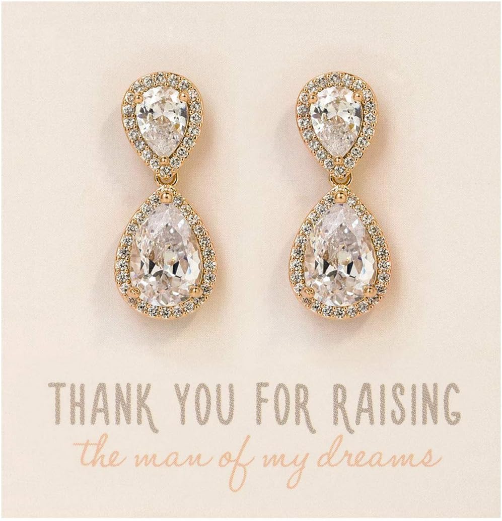 A+O Mother of the Bride. Mother of the Groom - Teardrop Drop Dangle Earrings in Silver, Gold or Rose Gold