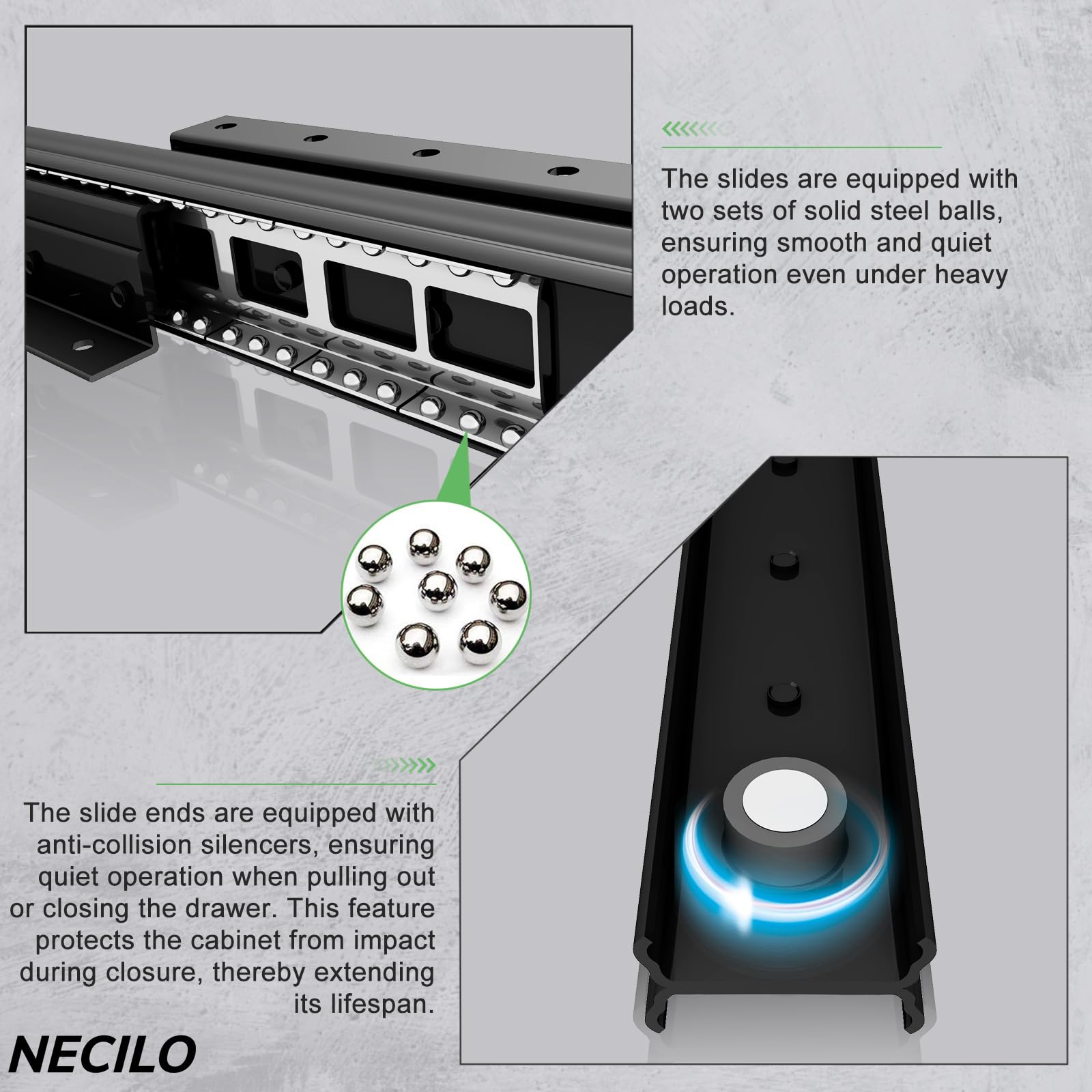 NECILO Guías para Cajón de Escalera de Carga Pesada 600 mm, Extensión Total, con Rodamientos de Bolas, para Cajones Bajo Escalera y Gabinetes Base, Montaje Inferior Oculto, 1 Par