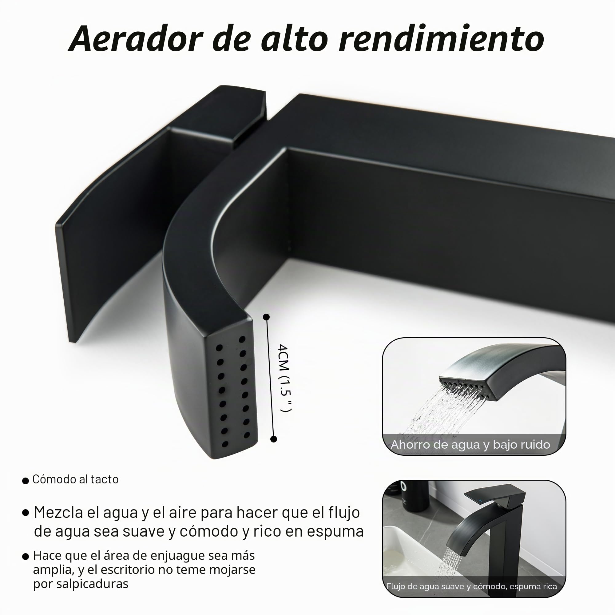 Grifo de Lavabo Baño Alto Negro, Caño Alto Monomando Lavabo Suministro de Agua Fría y Caliente, Grifo de Lavabo Negro Para Invitados WC, Baño