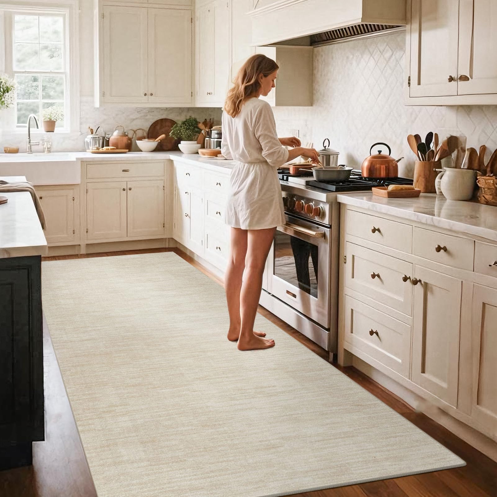Tappeto Runner per Corridoio Tappeto Cucina Passatoia Antiscivolo Lavabile 60 x 200 cm Tappeto Corridoio Tappeti Runner Passatoia Tappetino per Soggiorno Entrata Ingresso Beige