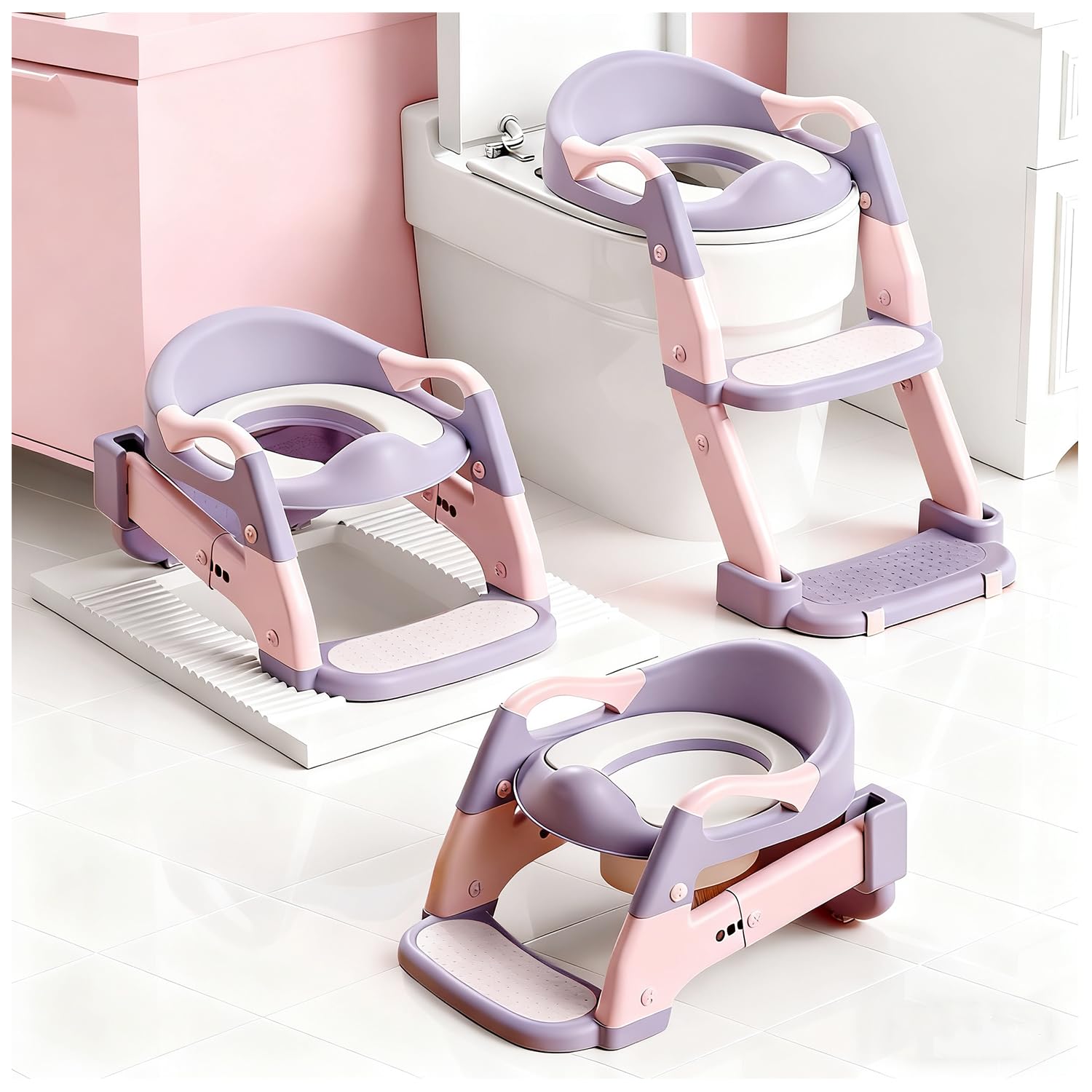 Snugzy Toddler Potty Training Seat 3-in-1 Foldable Potty Training Toilet with Step Stool Adjustable Potty Chair with Urinals