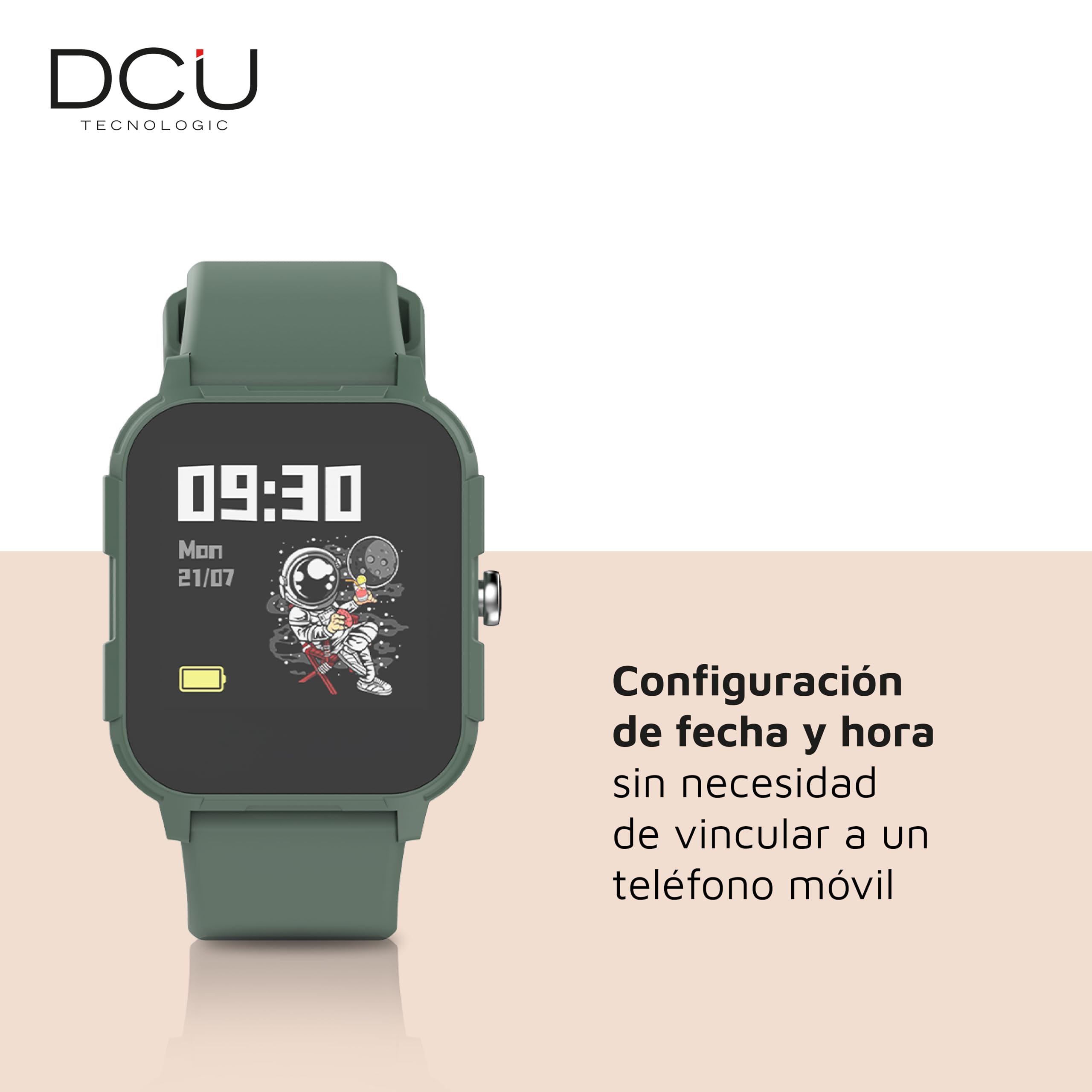 DCU TECNOLOGIC, Smartwatch Junior, Reloj Inteligente Niños, Apto para niños de 7 a 14 años, Pantalla táctil de 1,44", Más de 100 diseños de Pantalla Disponibles, Color Verde Militar