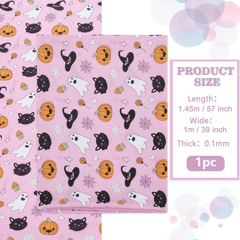 PH PandaHall Pink Ghost Fabric Pumpkin Printed Fabric Wizard Hat Decorative Fabric Cotton Fabric for Halloween Decor Upholstery and Home Accents Sewing and DIY Crafts 145x50 cm - Image 2