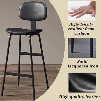 Counter Height Bar Stools,Modern Bucket Barstool with Footrest,Counter Stools with Backs,Bar Chairs with Armless,Kitchen Island Chairs,Tall Pub Stools for Kitchen Island(29.5, Black)
