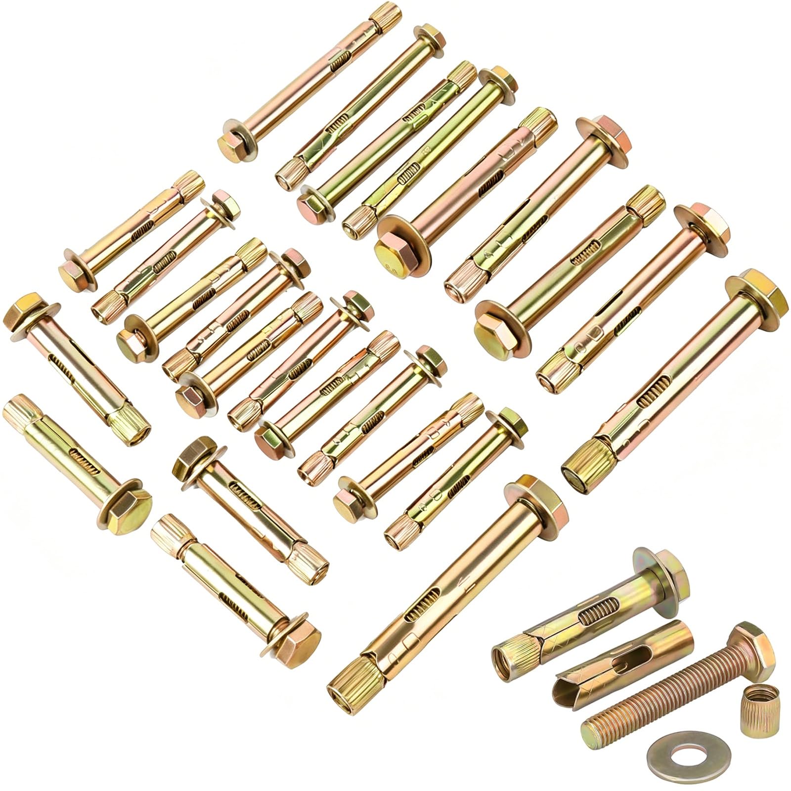 24 Pcs Hollow Wall Anchor Bolts, Heavy Duty M6/8/10 Expansion Screws Plugs Assorted Set for Wall Fixings (50/70/80mm) - Cavity Rawl Plugs for Concrete, Brick, Masonry, Plasterboard Fixings