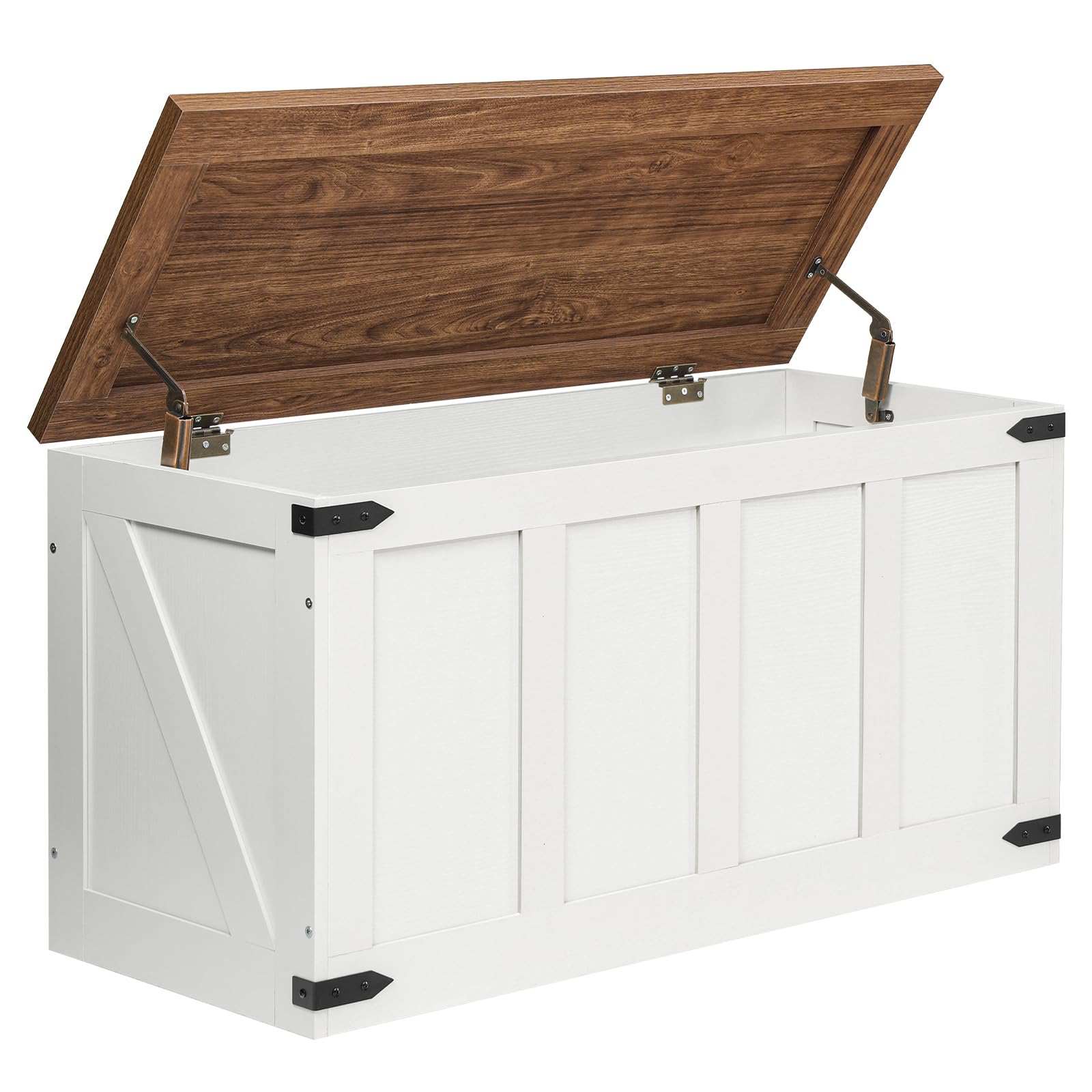 HOOBRO Sitzbank mit Stauraum, Truhen mit Deckel, Spielzeugkiste groß, Schuhbank mit 2 Sicherheitsscharniere, aufbewahrungsbox, 100 x 39 x 50 cm, für Flur, Schlafzimmer Weiß und Walnuss EWH500CW01