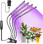 Shyineyou Grow Lights for Indoor Plants Full Spectrum, 80 LEDs Plant Lights for Indoor Growing with 3/9/12H Timer, 3 Color Modes & 9 Brightness, 4 Heads Clip-On Plant Grow Light