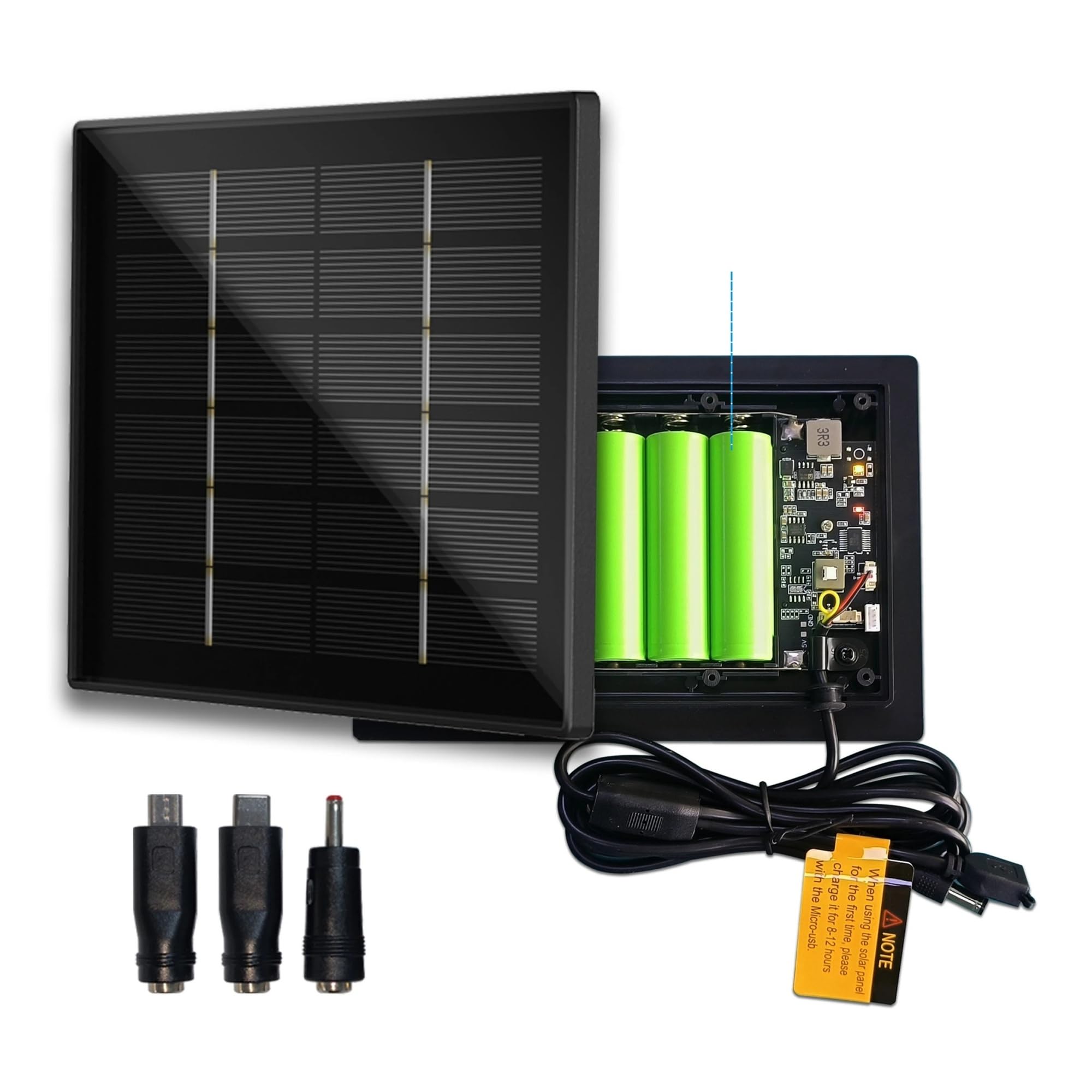 Cargador de panel solar de 4W con salida de 5V/12V for fuente de alimentación de cámara Solar de malla Esp32 con puerto Micro USB y Cable tipo C de 2M(12V DC TIMER NO BAT)