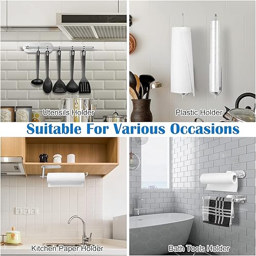 Miniatura 5 de Soporte para toallas de papel debajo del armario de la cocina, autoadhesivo o perforador, soporte para toallas de papel en la pared para cocina,