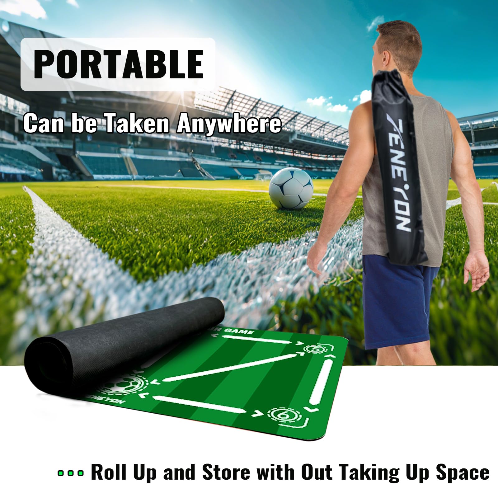 Soccer Training Mat with Soccerball socks-Non-Slip Soccer Training Equipment for Adults and Professional Athletes to Boost Speed, Strength & Coordination | Soccer Trainer for Indoor/Outdoor Drills