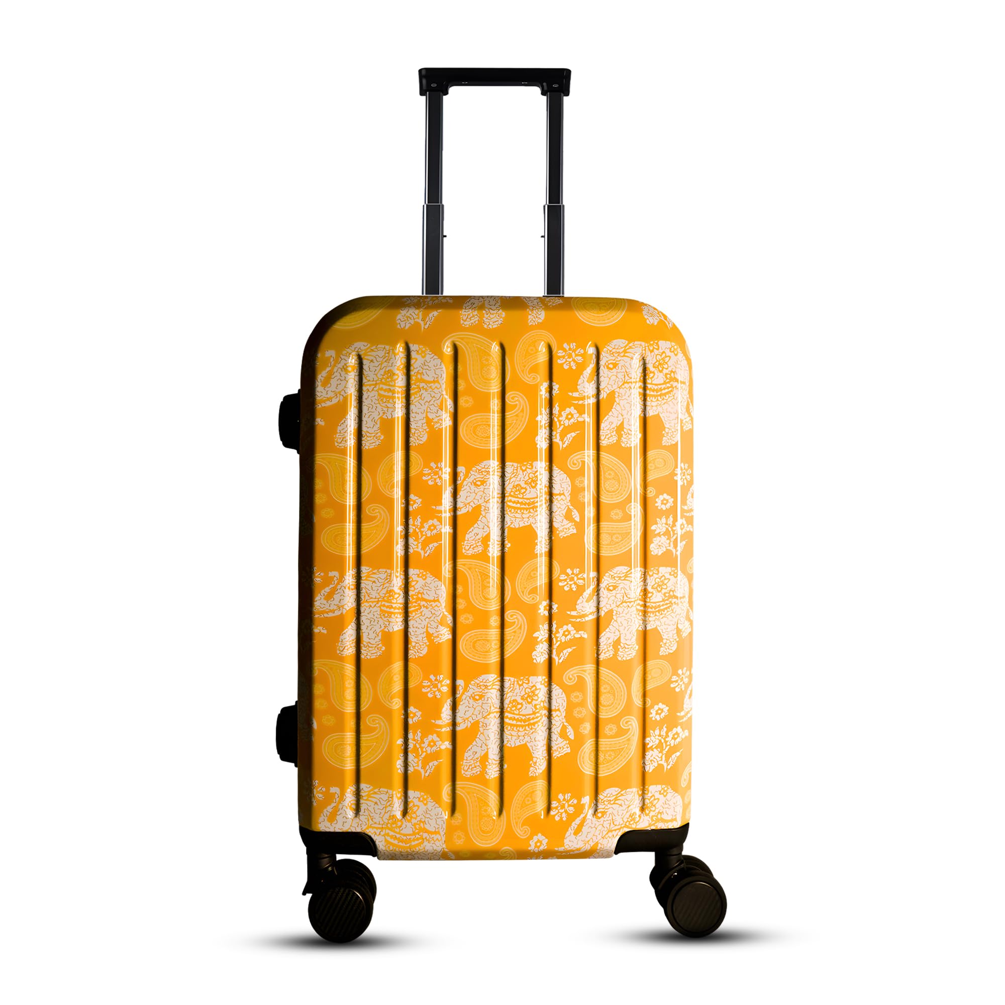 Trolley Bag 20-Inch Hard Shell Spinner Cabin Luggage 4 Wheels with Elephant Print – Carry On Suitcase | Smooth 8-Wheel Suitcase | Secure Combination Lock with Sturdy Zipper (Yellow)-image-48