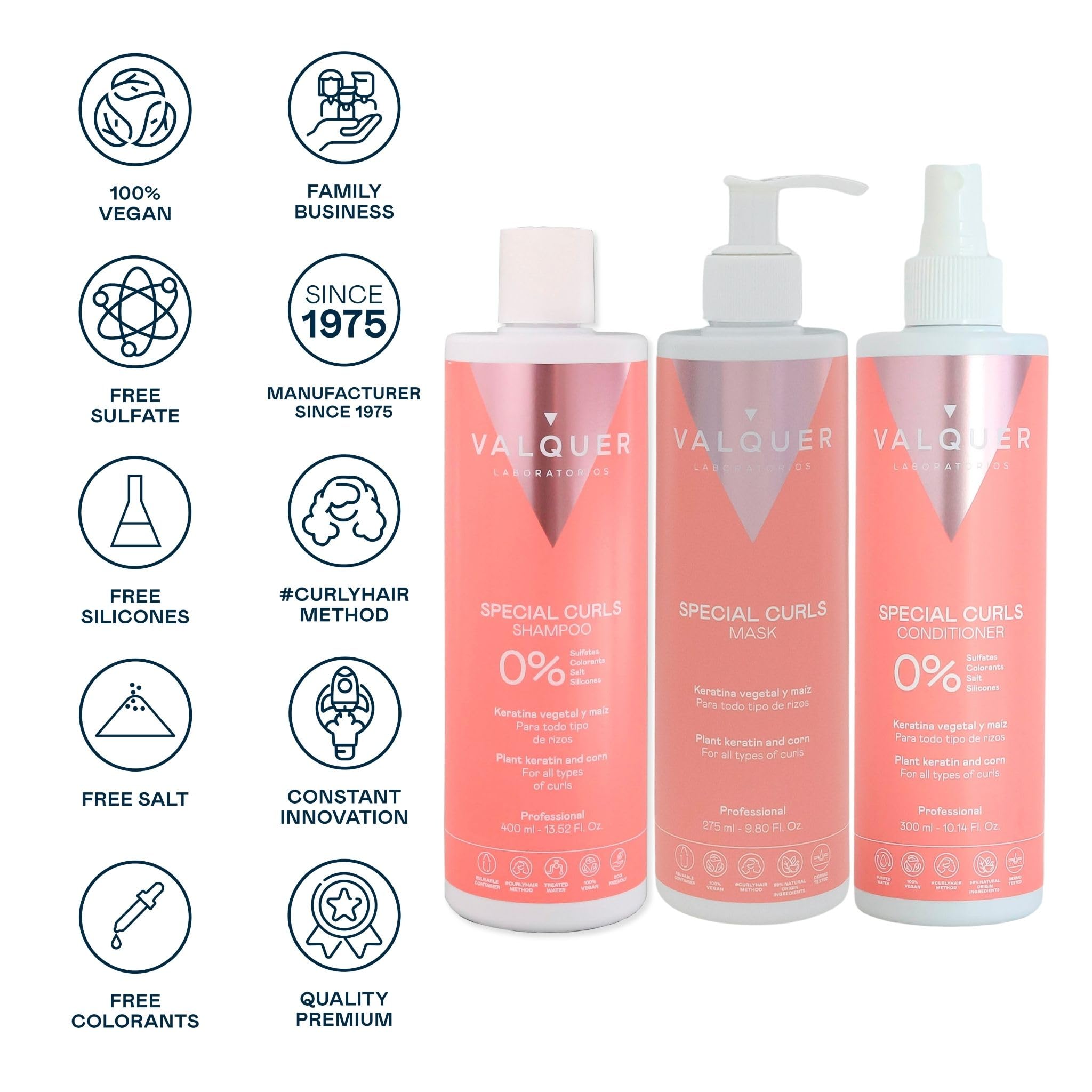 Válquer Professional Curly Method Pack Szampon 400 ml + maska ​​290 ml + odżywka 300 ml Specjalne loki, kręcone włosy, bez siarczanów, bez soli Idealne loki. Aż 96% pochodzenia naturalnego
