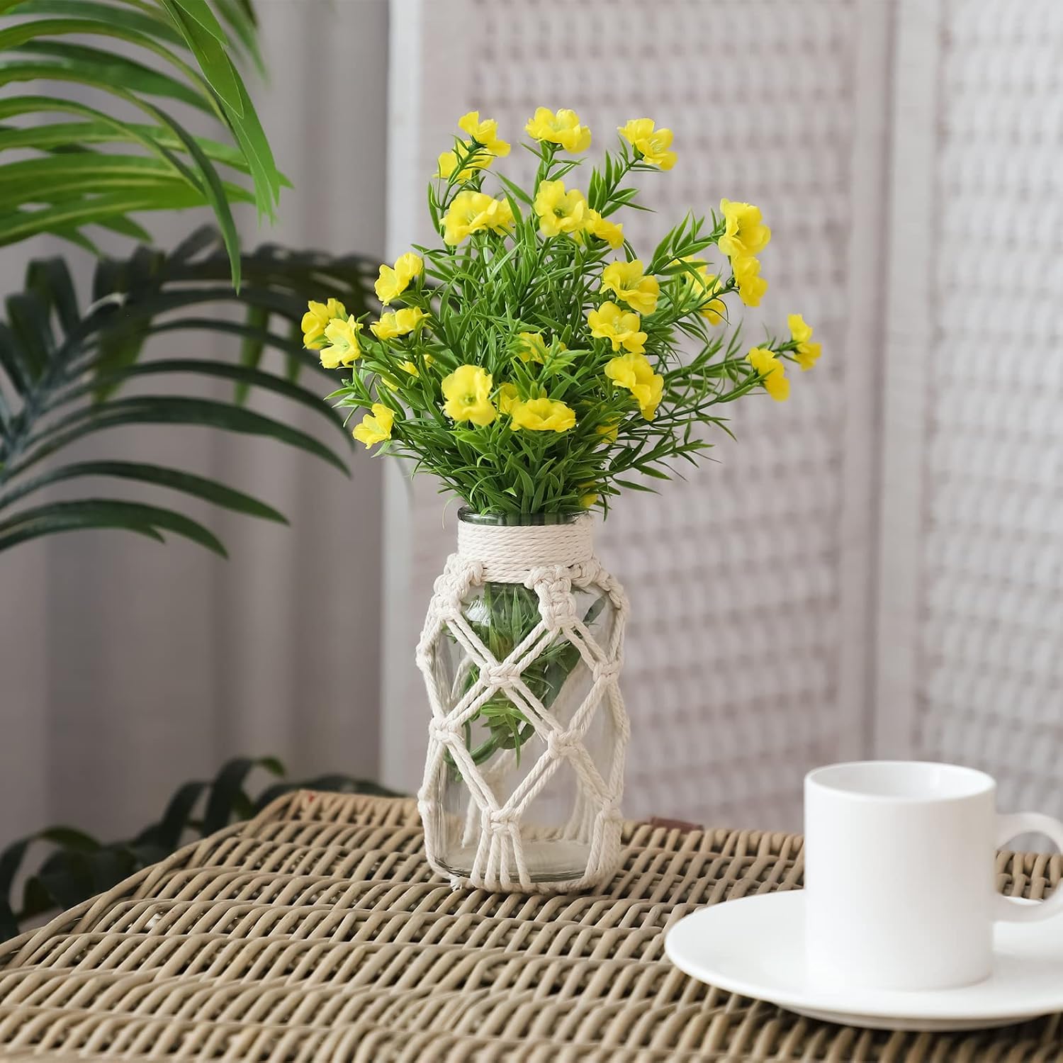 Flower Vases with Cotton Rope Cover Woven Glass Vase Decorative Flower Bottle for Dining Room/Bedroom/Bathroom/Mantel (Cotton)