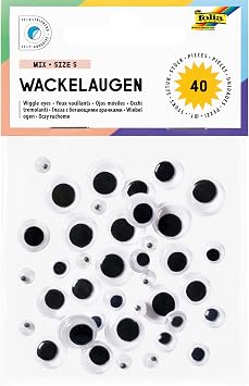 folia 7529 Wiggle Mix S, Pack of 40 Classic Plastic Googly Eyes in 4 Sizes, Self-Adhesive, Decorating, 5, 7, 10 und 12 mm, Black/White