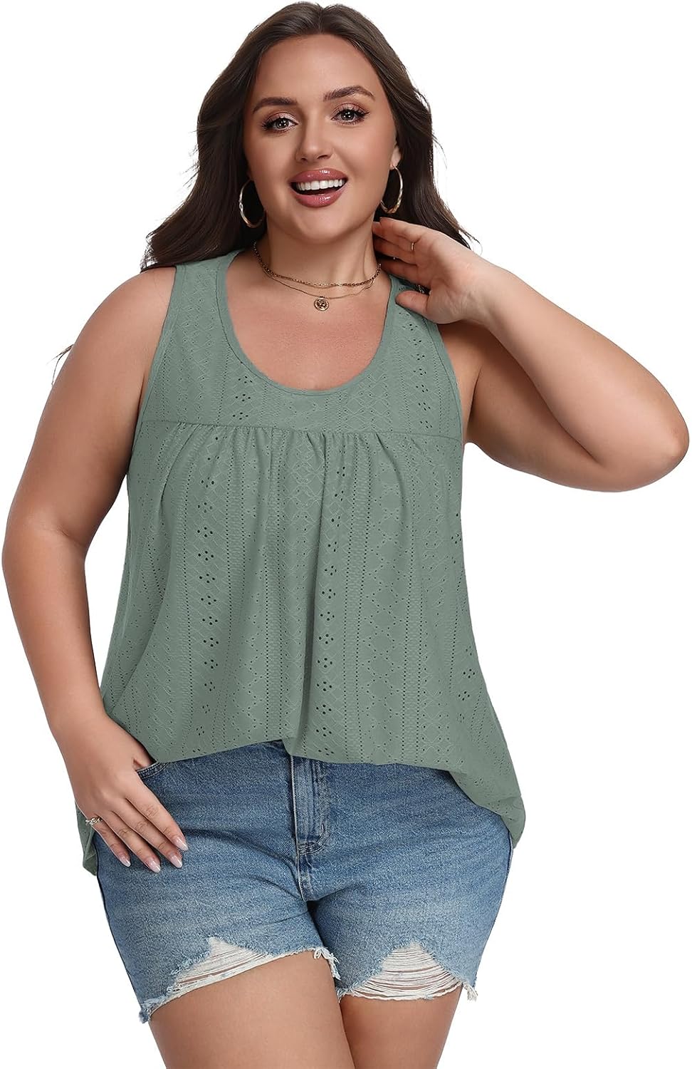 Lastshe Women's Plus Size Tank Top Tunic Flowy Loose Fit Tank Tunic with Scoop Neck Long Length for Casual Wear 1X-5X - Image 3