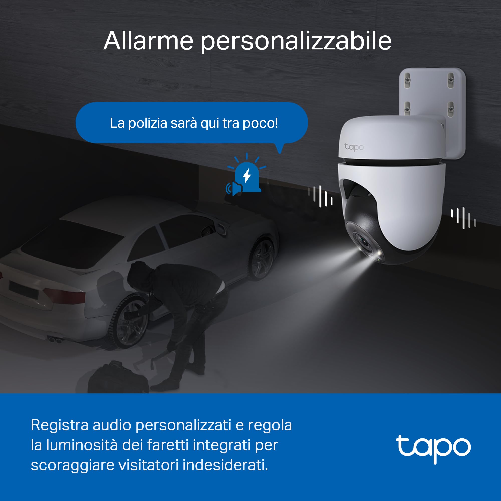 Tapo C510W Telecamera WiFi da esterno 2K 3MP, visione a 360°, IP65, impermeabile, sorveglianza IP