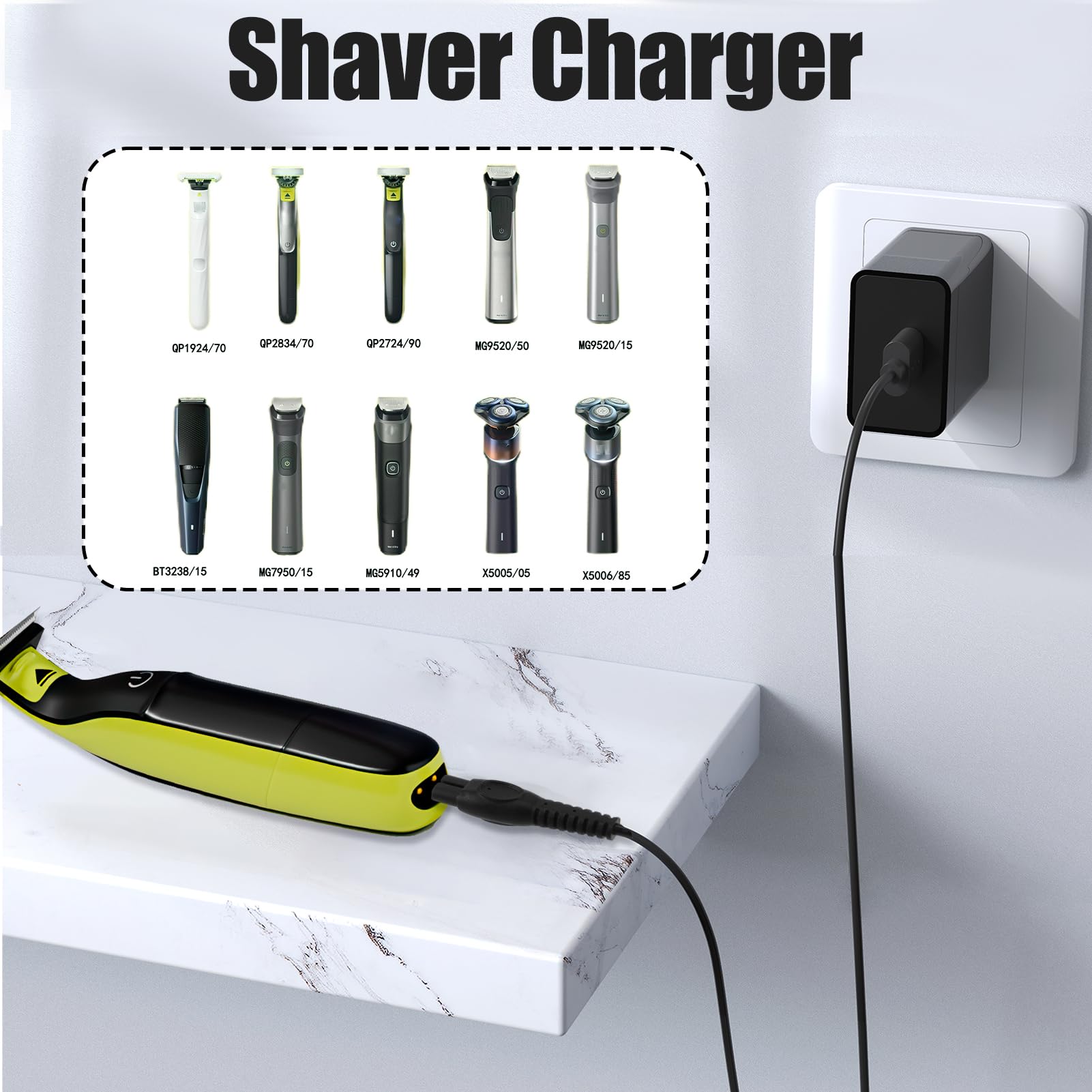 Cavo Di Ricarica USB 5V con Adattatore di Alimentazione, Compatibile con Philips, per Rasoio Accessorio, Coda a Rete a Lisca di Pesce, Filo di Rame Spesso, Cavo Sostitutivo Portatile e Durevole