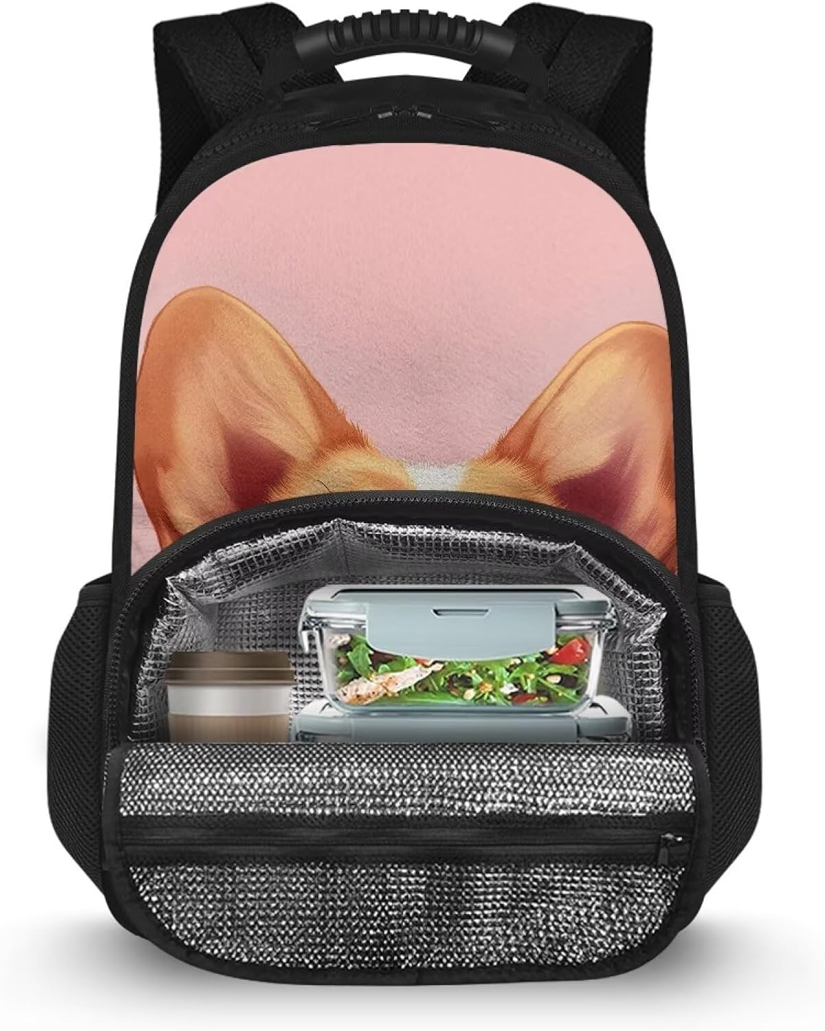 COEQINE Corgi Dog Backpack with Lunch Box Compartment Pink 17 Inch Insulated Cooler Backpack Laptop Bookbag for Women Men Work Travel