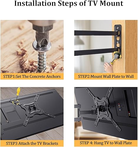 Miniatura 6 de Soporte de pared para TV de movimiento completo, soporte de pared para monitor de TV, extensión de inclinación giratoria para televisores LCD LED 4K