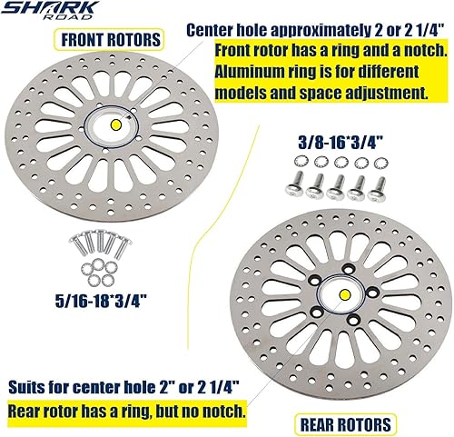 Miniatura 5 de SHARKROAD 1 rotor delantero y 1 rotor trasero de 11.5 pulgadas para Harley Davidson Touring Sportster Softail Dyna Rotor Actualización del sistema