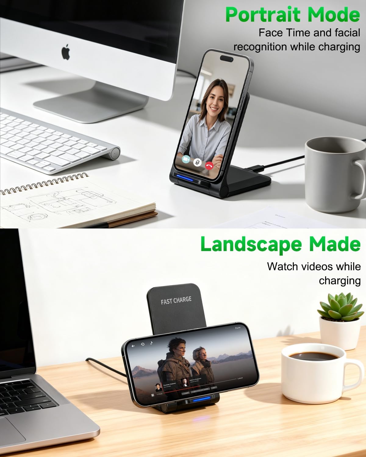 Wireless Charger Stand, Foldable, 15W Fast Wireless Charging Station Compatible with iPhone 17 16 15 14 13 12 Pro Max, Phone Charger Dock for Samsung Galaxy S26 S26+ S25 S24 S23 S22 Note 20 & Android