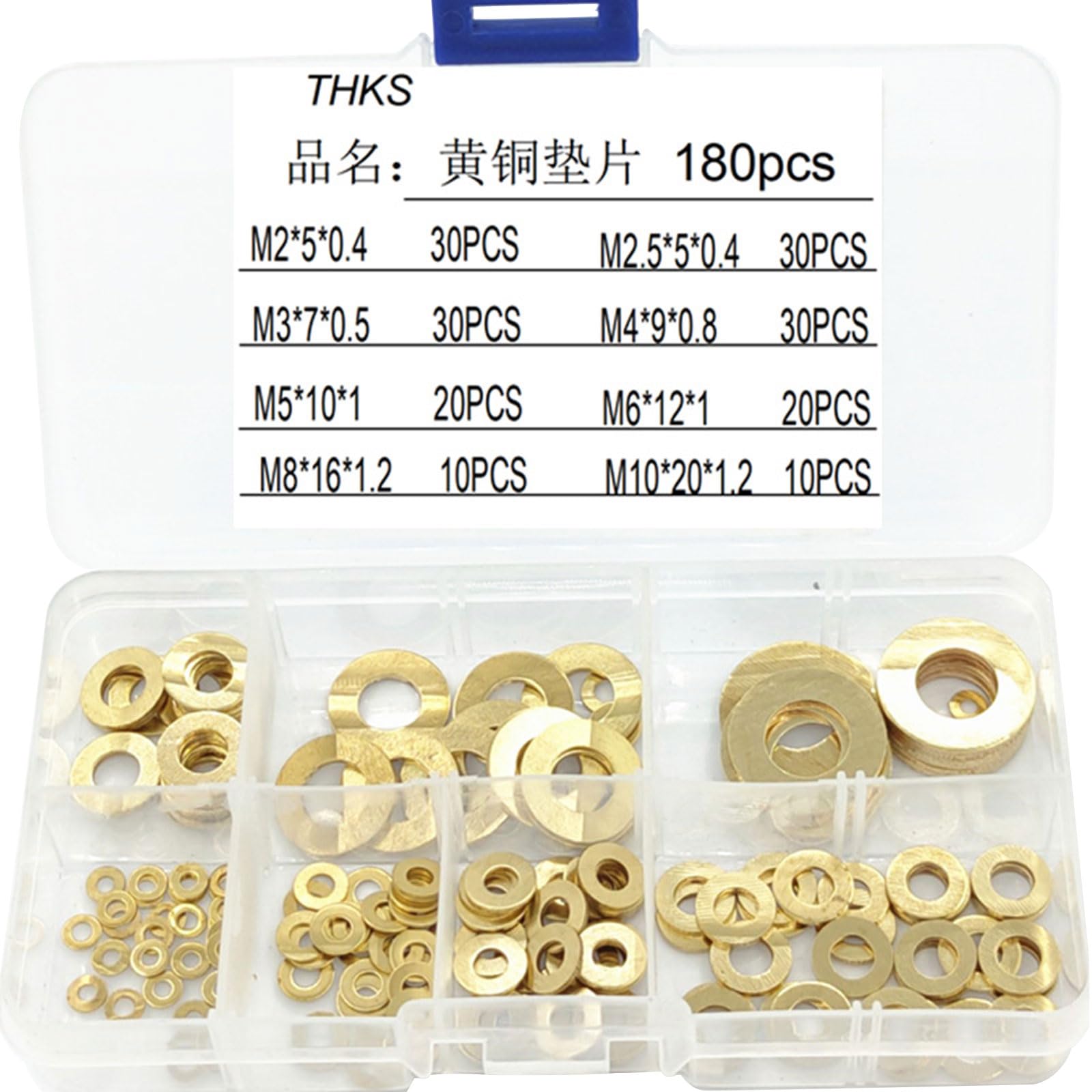 180Pcs Flat Washers M2M2.5M3M4M5M6M8M10 Brass Flat Washer Plain Gaskets Pad Spacers Resistant Washers