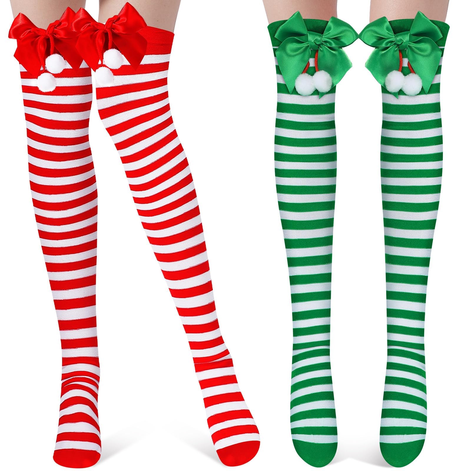 2 Pairs Christmas Socks,Christmas Womens Ladies Xmas Knee High Socks,Christmas High Socks - multicolor D