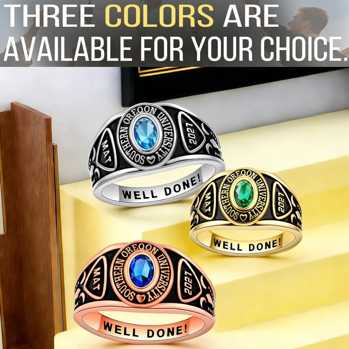 PhaedraOona Elegant Graduation Class Rings for Women - Sterling Silver, 14K Gold & Rose Gold High School/College Commemorative Jewelry Gift