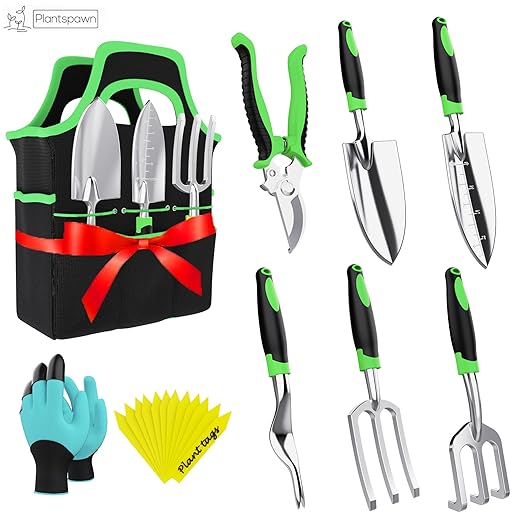 8 PCS Gardening Tools Set with Bag | Heavy-Duty Rust-Proof Hand Tools with Plastic Handles Includes 15 Plant Tags | Ideal Gift for Women, Men, Mom, Dad & Gardeners