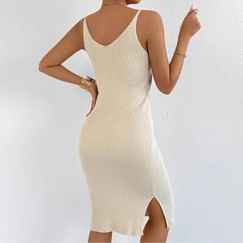 FZYLQY Women's Bodycon Midi Dress Y2K Ribbed Knit Fitted Dress Casual  Sleeveless Tank Dresses Basic V Neck Side Slit Sundress at Amazon Women's  Clothing store