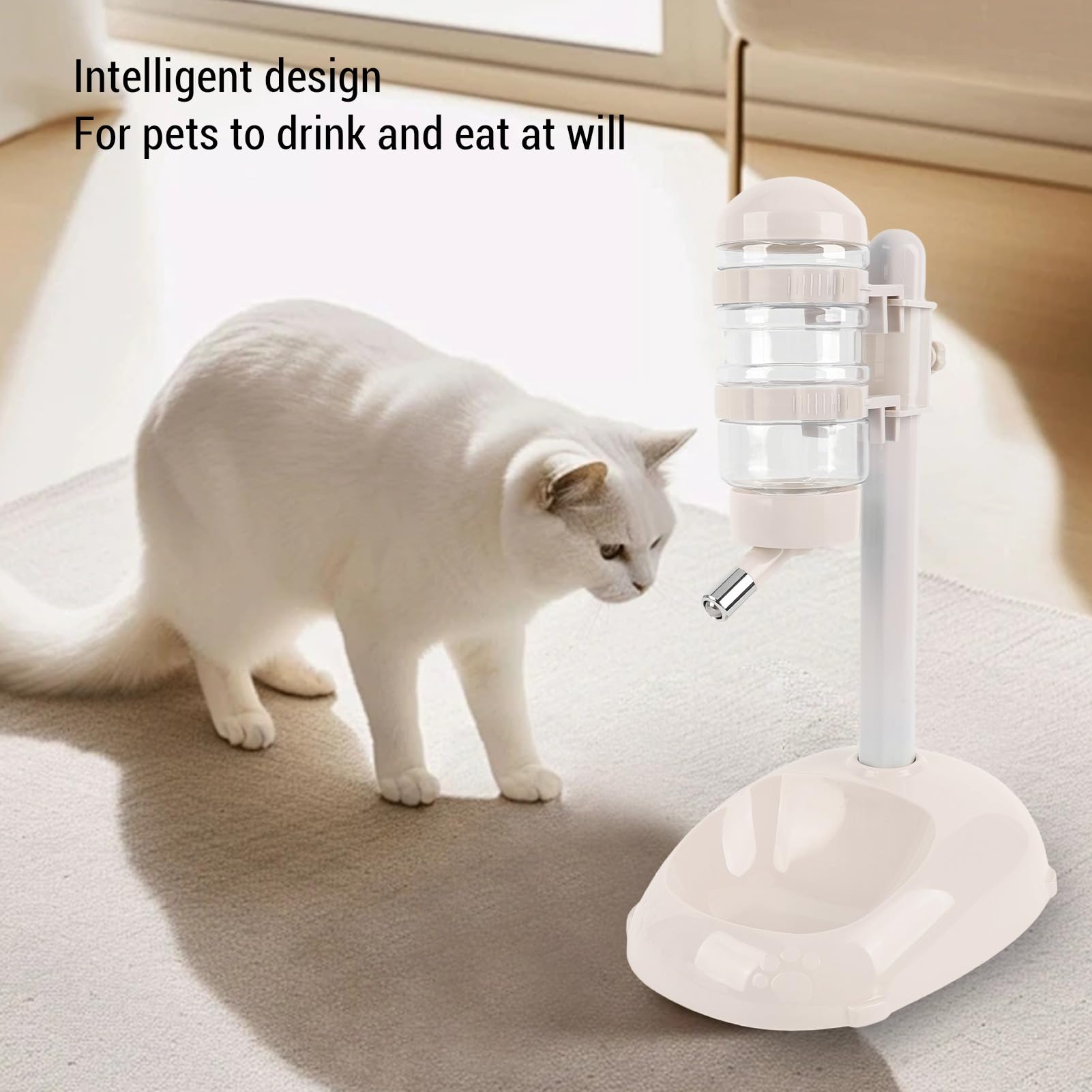 Asixxsix Alimentador de Dispensador de Agua de Pie para Mascotas, Ajustable, Tazón de Gato Perrito de 500 Ml de Capacidad Desmontable para Alimentador Automático de Agua con Soporte