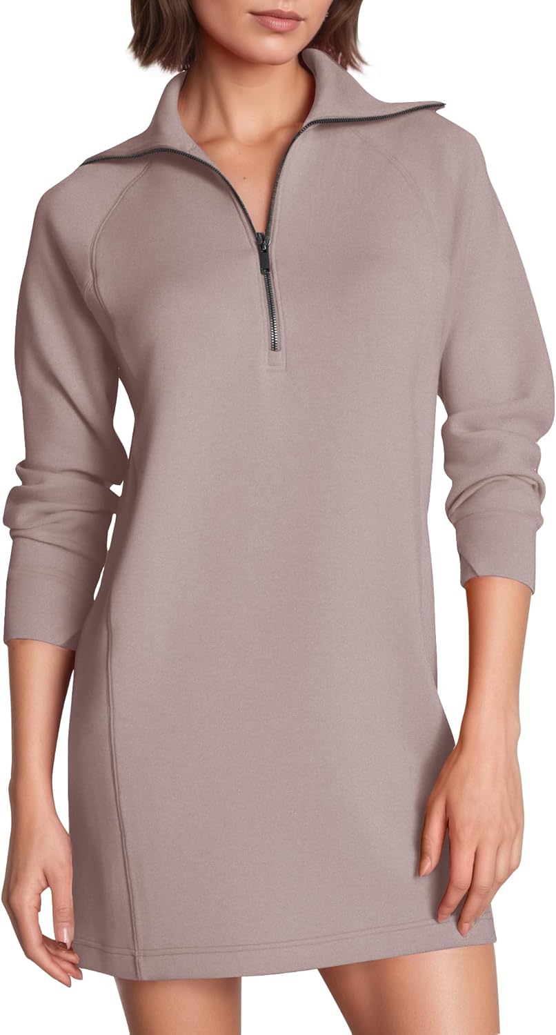COCOMARTS Womens Long Sleeve Sweatshirt Dress Crewneck Quarter Zip Mini Dresses with Pocket 2025 Fall Winter Fashion Clothes