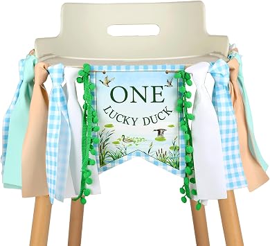 One Lucky Duck High Chair Banner Duck 1st Birthday Decorations One Lucky Duck First Birthday Banner for Duck-Hunting Theme Party Supplies