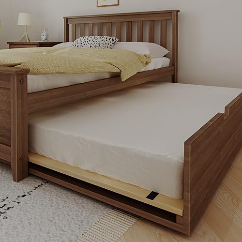 Miniatura 3 de Max & Lily Full Bed, Wood Bed Frame with Headboard for Kids with Trundle, Slatted, Walnut
