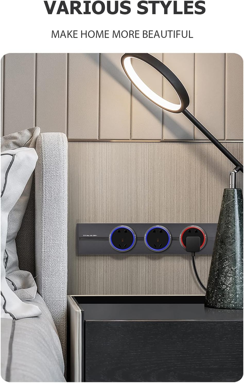 Removable Electrical Outlet Track System 8000W High Power Track System Movable Wall Outlet Extender Wire-free Power St Sliding Rail Cables Management Compartment for Home Improvement Proje