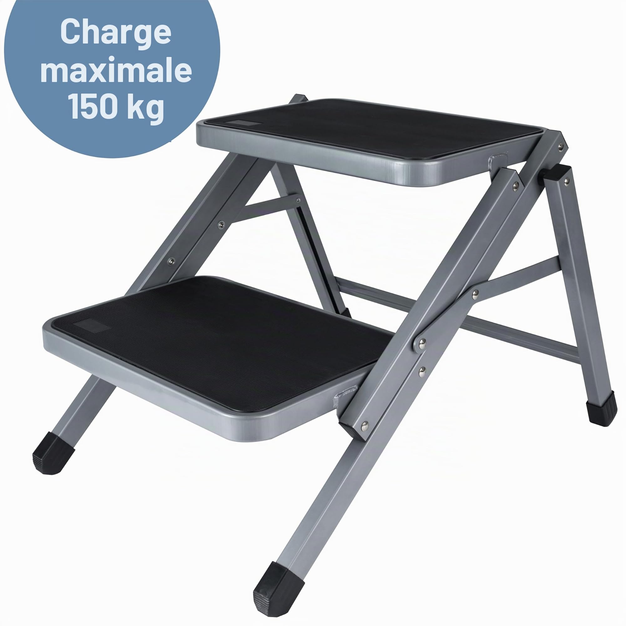Marchepied pliable pour caravane - 2 marches - 51 x 58 x 40 cm - En acier - Charge maximale : 150 kg - Avec surface antidérapante - Pliable - Pour caravane, camping-car